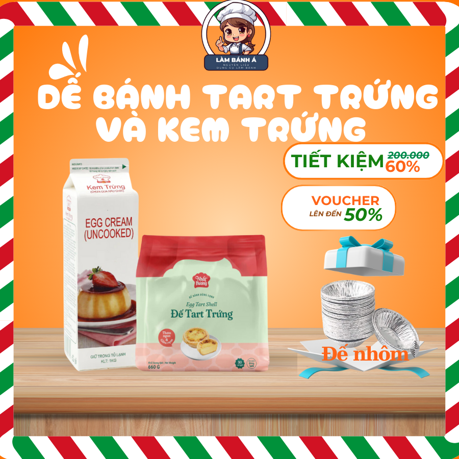 Combo Đế Bánh Tart Trứng và Kem Trứng -Có Chén Nhôm