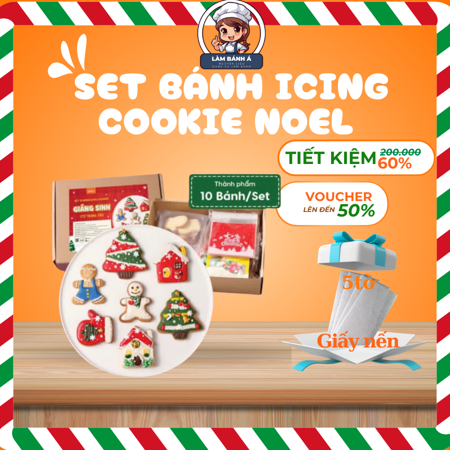 Set bánh Icing cookie Noel trang trí nguyên liệu làm bánh tại nhà thành phẩm 10 bánh/set