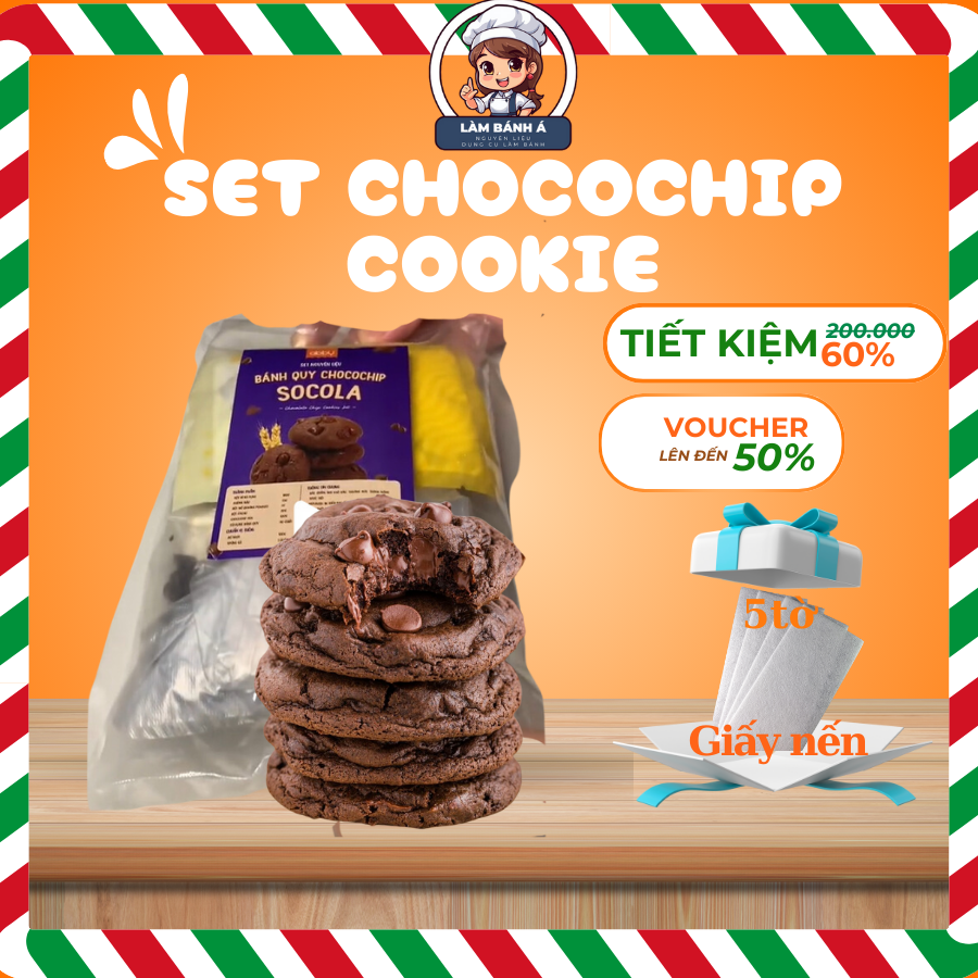 Set làm bánh Chocochip Cookie - nguyên liệu làm bánh quy tại nhà thành phẩm 20 chiếc